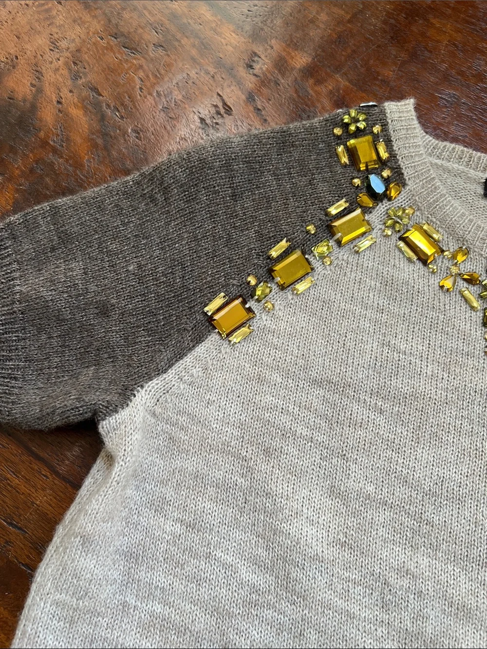 J. Crew Colorblock Jeweled Embellished Short Sleeve Sweater Brown/Tan/Golden XXS